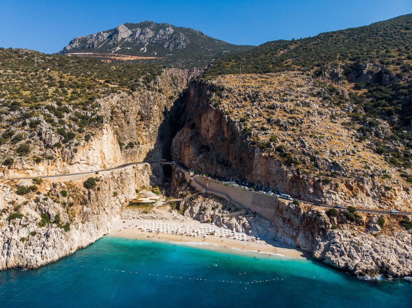 Aerial View of Kaputas Beach Turkish Mediterranean Coast in Antalya Province Kas / Turkey. Vacation in Turkey