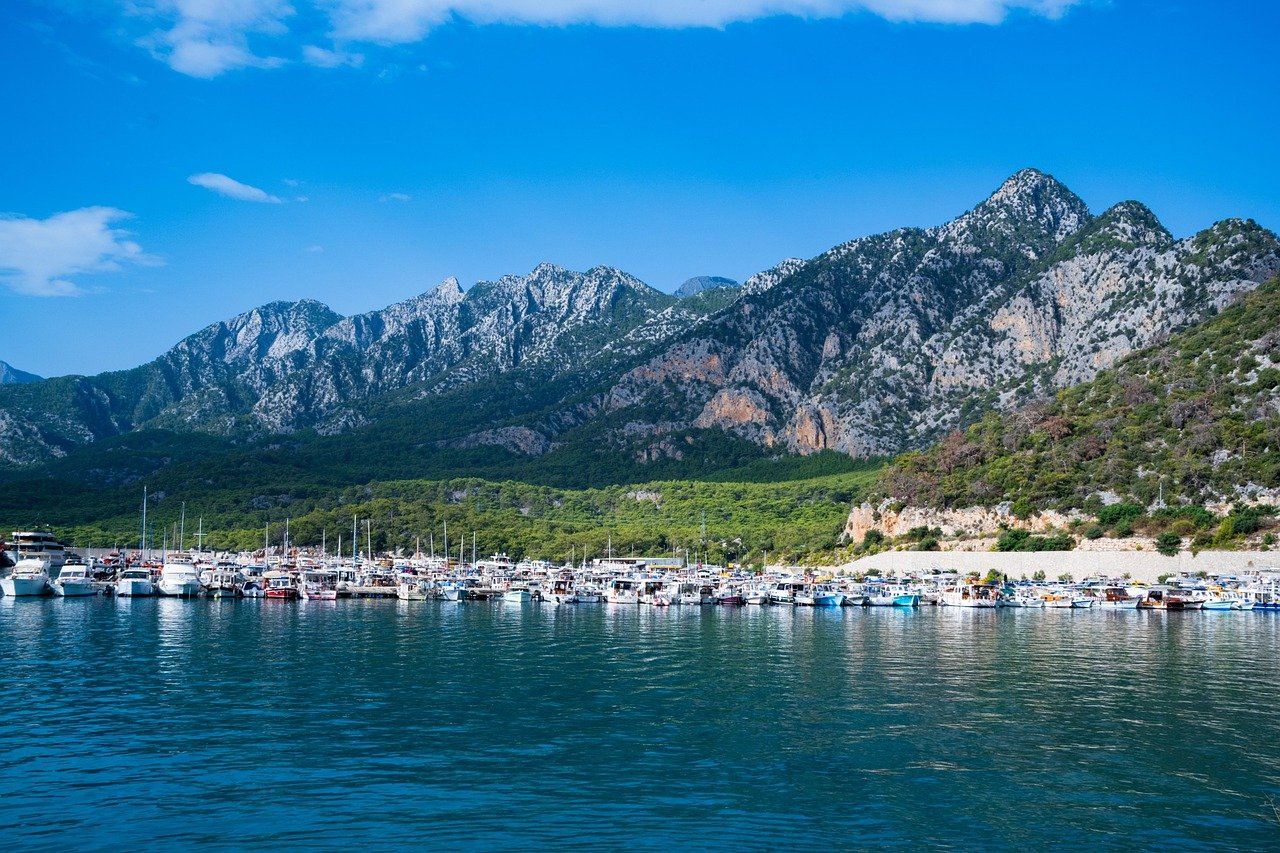 The coastline of Antalya where the Taurus Mountains meet the Mediterranean Sea